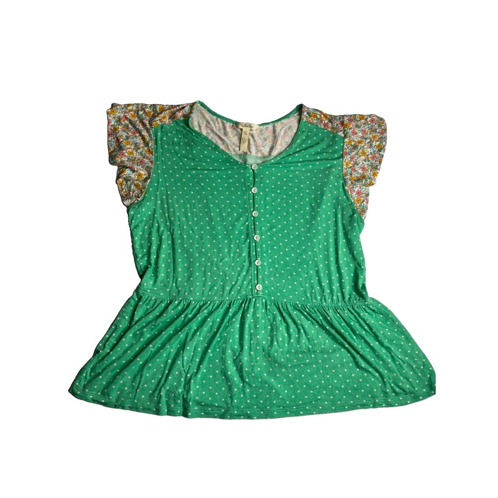 Matilda Jane Dream Chasers Free To Be Top Floral Green Polka Dot Womens M